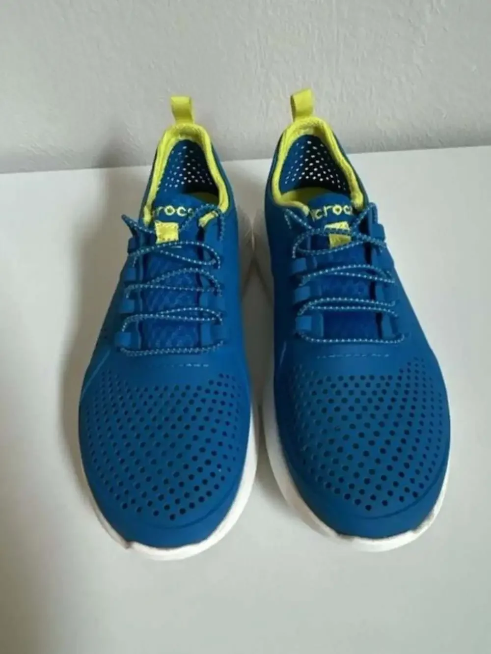 Crocs LiteRide Pacer Lace-Up Sneakers in Blue and Lime Green
